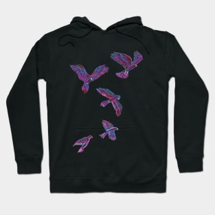 Neon colors birds digital artwork with red blue and pink birds Hoodie